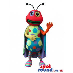 Red Bug Plush Mascot With Colorful Dots And A Cape - Custom