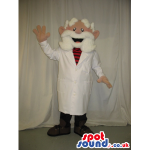 Happy Man Character Mascot With White Beard And Doctor Garments
