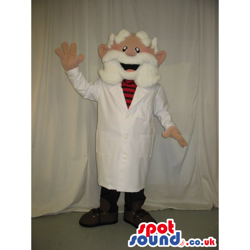 Happy Man Character Mascot With White Beard And Doctor Garments