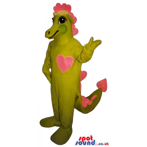 All Green Dragon Fantasy Plush Mascot With A Pink Heart -