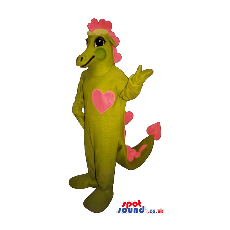 All Green Dragon Fantasy Plush Mascot With A Pink Heart -