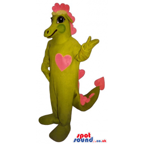 All Green Dragon Fantasy Plush Mascot With A Pink Heart -