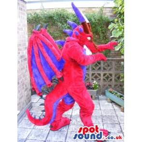 Red And Blue Dragon Plush Mascot With Amazing Wings - Custom