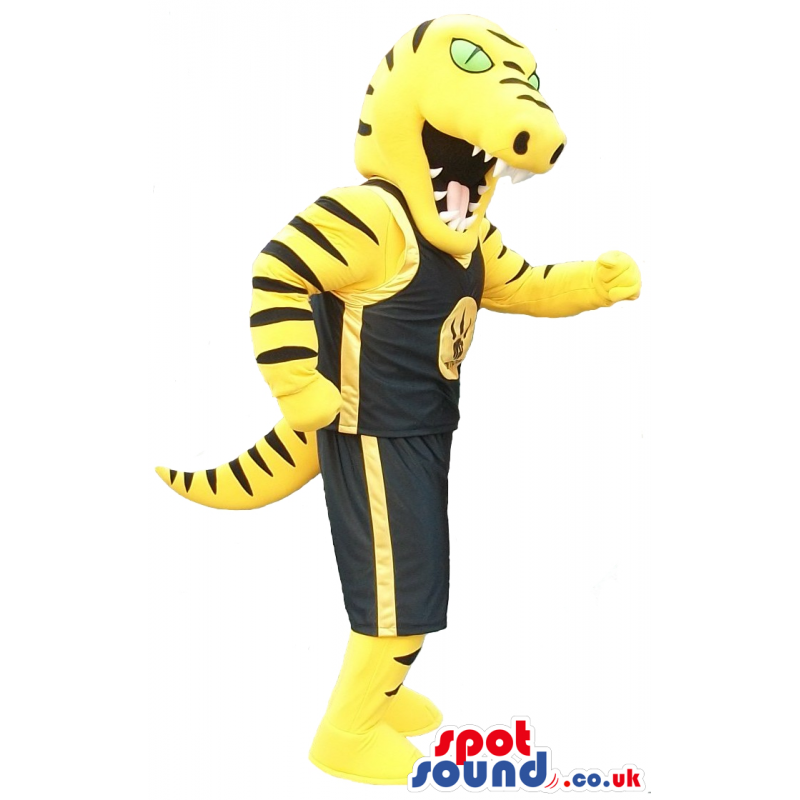 Yellow Alligator Plush Mascot Wearing Basketball Clothes -