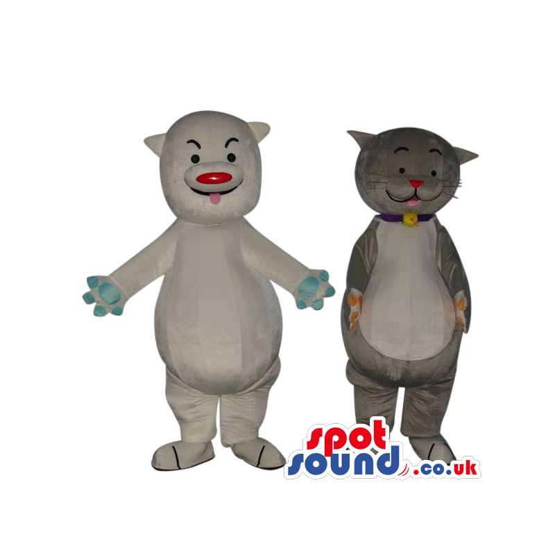 Two Different White Adn Grey Cute Cartoon Cat Plush Mascots -