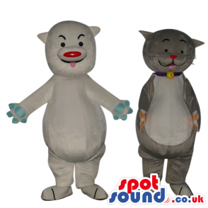 Two Different White Adn Grey Cute Cartoon Cat Plush Mascots -