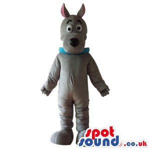 Cute Cartoon Grey Dog Plush Mascot With A Blue Collar - Custom