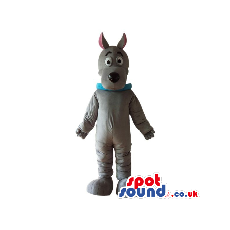 Cute Cartoon Grey Dog Plush Mascot With A Blue Collar - Custom