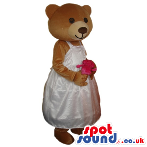 Teddy Bear Girl Animal Plush Mascot With Bride Dress And