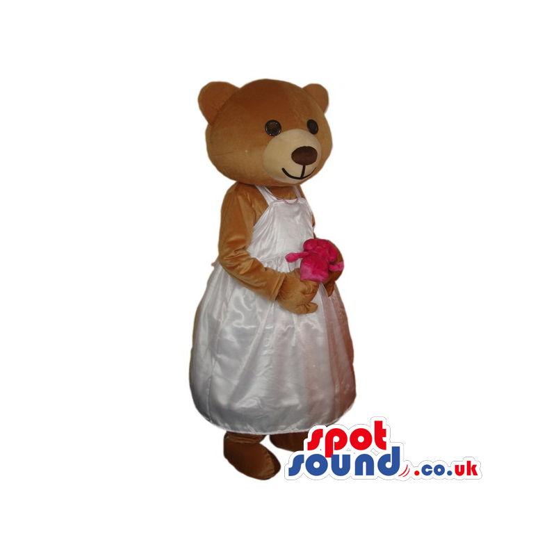 Teddy Bear Girl Animal Plush Mascot With Bride Dress And