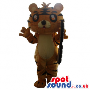Fantasy Orange Tiger Plush Mascot With Glasses And A Weapon -
