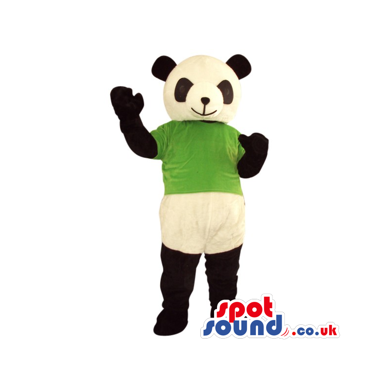 Cute Panda Bear Plush Mascot Wearing A Green T-Shirt - Custom