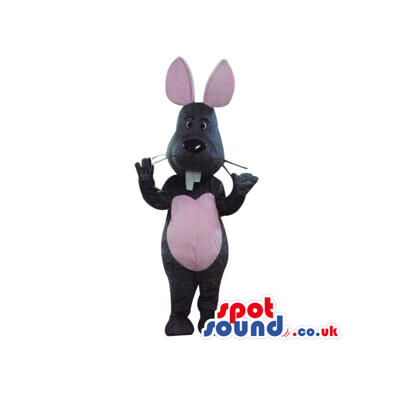 Cute Grey Mouse Plush Mascot With A Funny Tooth And Pink Ears -