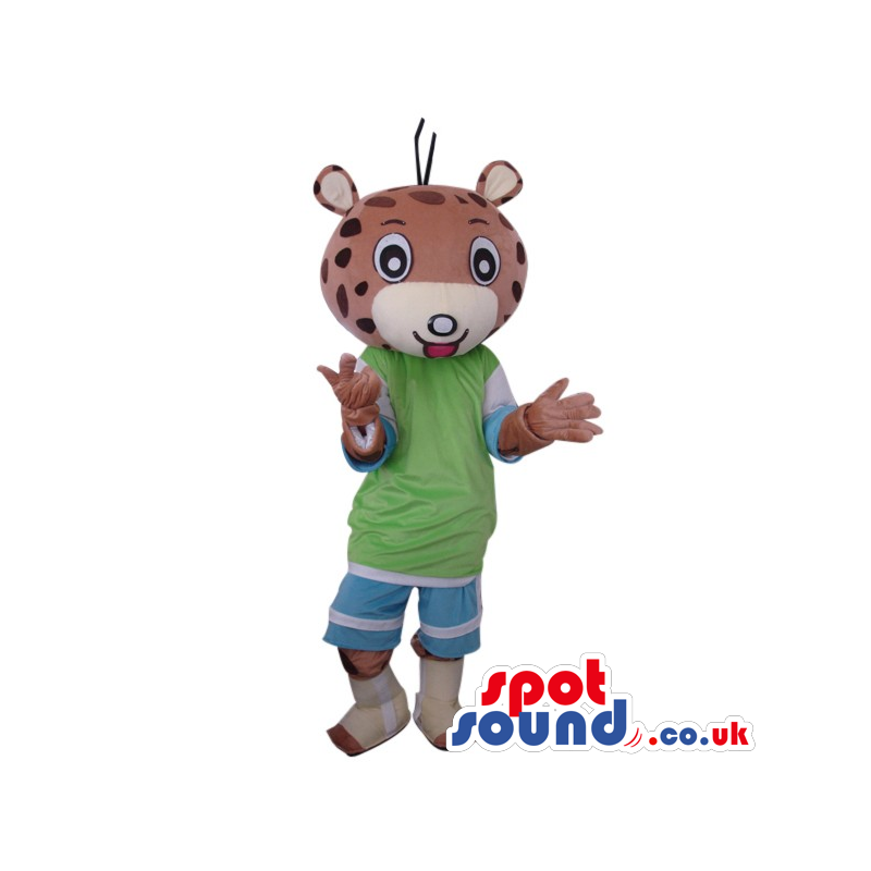 Fantasy Brown Tiger Plush Mascot Wearing Blue And Green Clothes