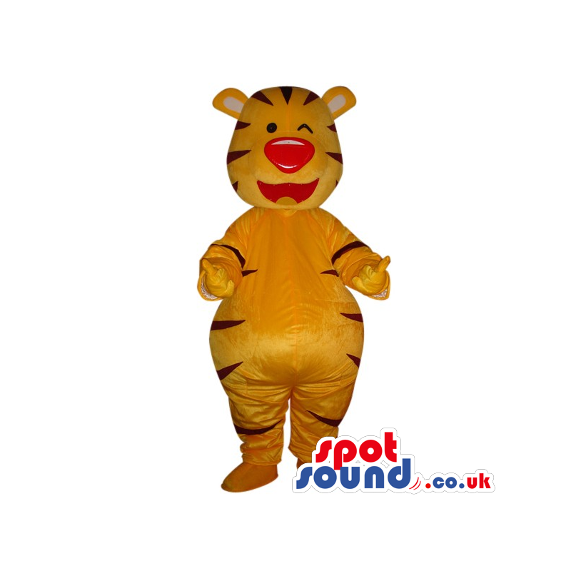 Laughing Orange Tiger Plush Mascot With Big Red Nose - Custom
