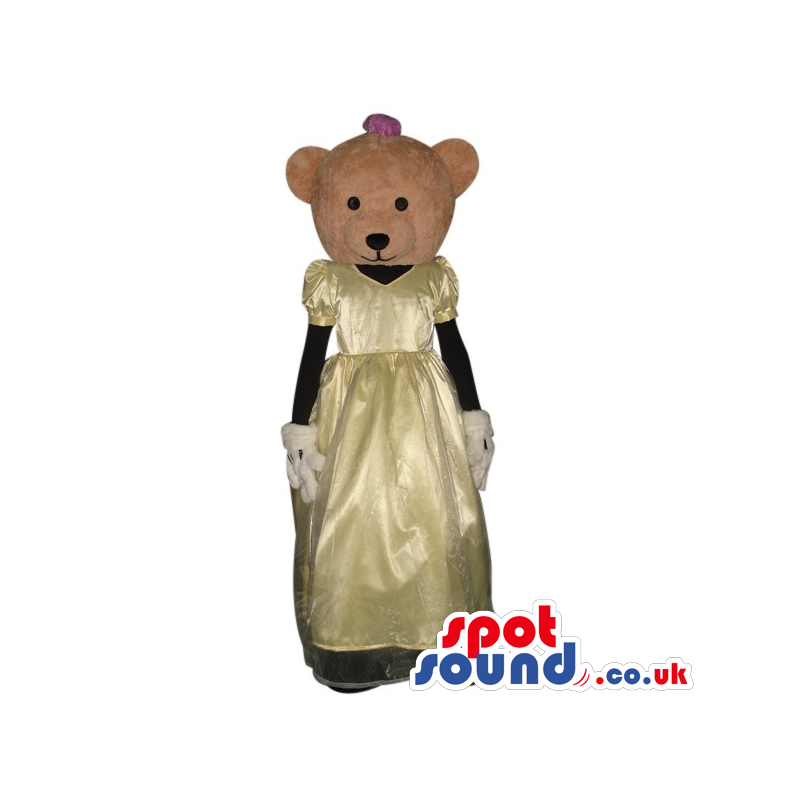 Teddy Bear Girl Animal Plush Mascot With A Yellow Bride Dress -