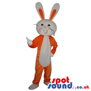 Cute Fantasy Orange Bunny Plush Mascot With White Belly -