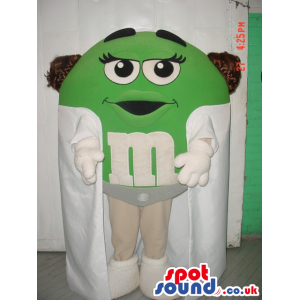 Green M&M'S Chocolate Snack Popular Mascot With White Cape -