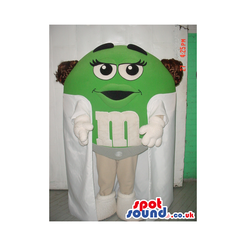 Green M&M'S Chocolate Snack Popular Mascot With White Cape -