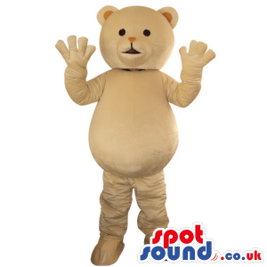 Cute White Teddy Bear Toy Plush Mascot With Round Belly -