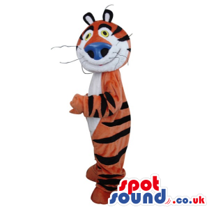 Cute Orange And White Tiger Plush Mascot With A Blue Nose -