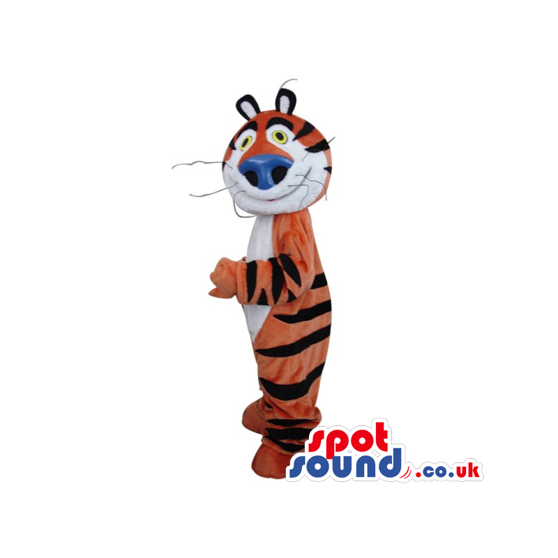 Cute Orange And White Tiger Plush Mascot With A Blue Nose -