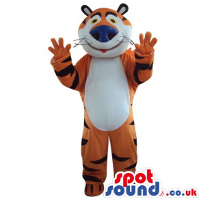 Cute Orange And White Tiger Plush Mascot With A Blue Nose -