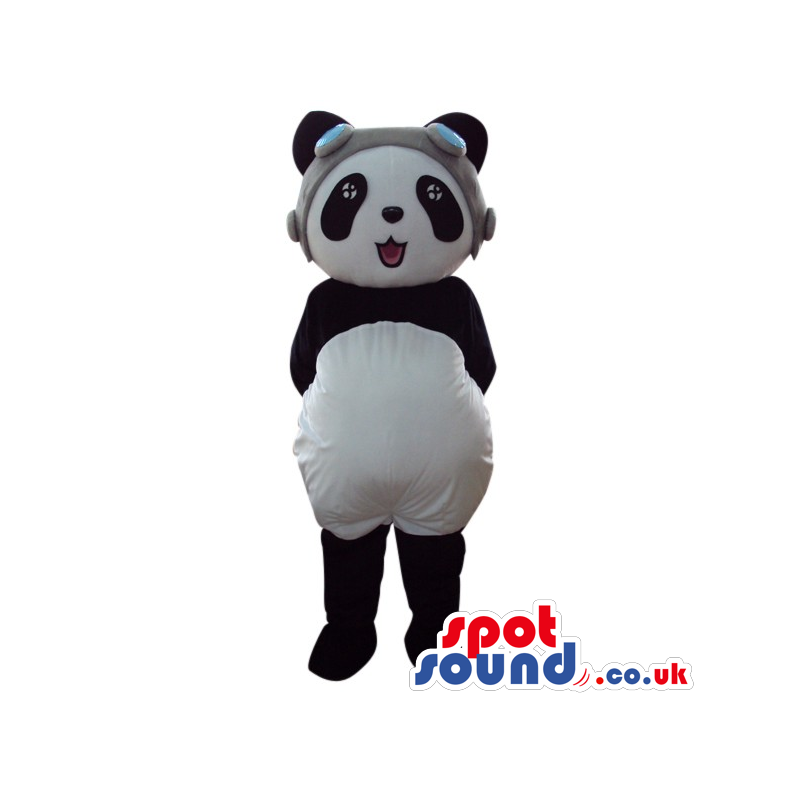 Cute Panda Bear Plush Animal Mascot Wearing A Pilot Hat -