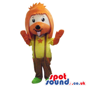 Cute Dog Plush Mascot With Big Orange Hair And Star T-Shirt -