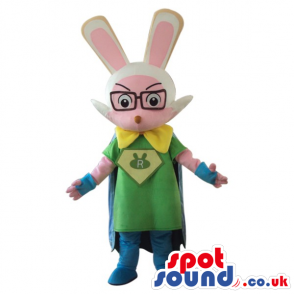 Fantasy Bunny Plush Mascot Wearing Glasses And Garments With