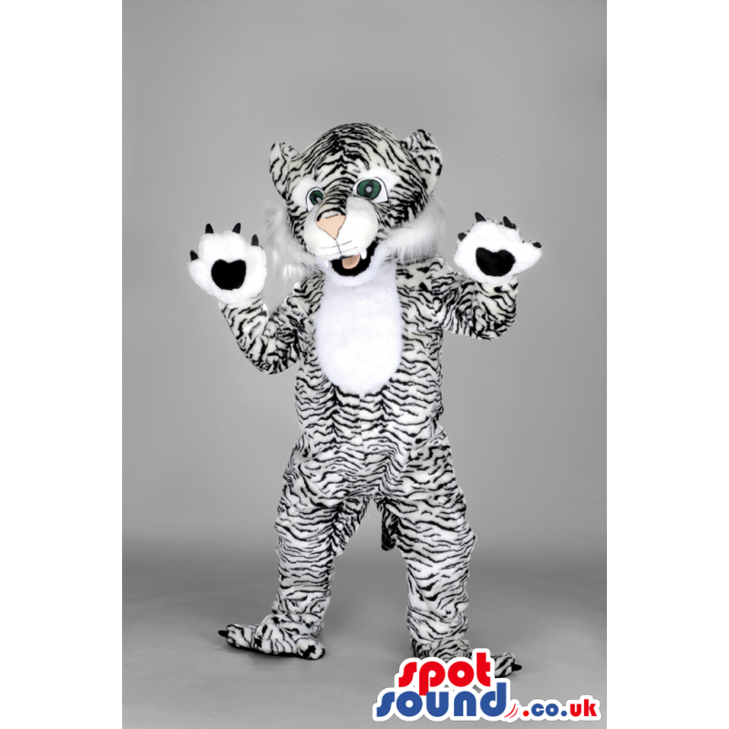 Black and white bangal tiger mascot with paws and tails -