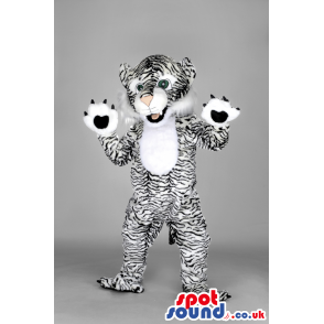 Black and white bangal tiger mascot with paws and tails -