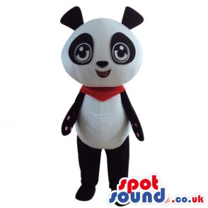 Cute Panda Bear Plush Animal Mascot Wearing A Red Neck Scarf -