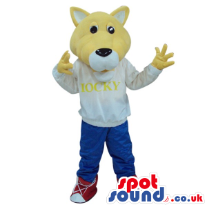 Customizable Yellow Bear Plush Mascot Wearing Clothes With Text