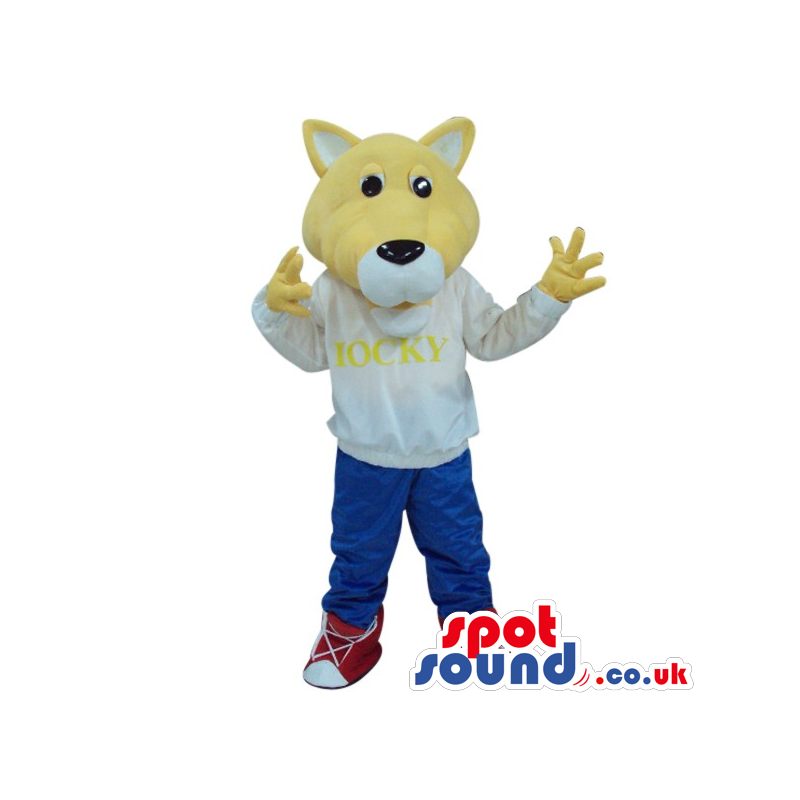 Customizable Yellow Bear Plush Mascot Wearing Clothes With Text