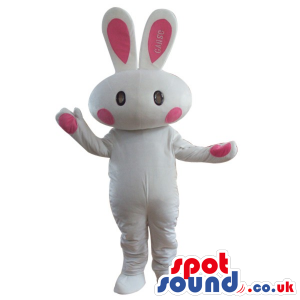 Fantasy White Bunny Plush Mascot With Pink Ears And Cheeks -