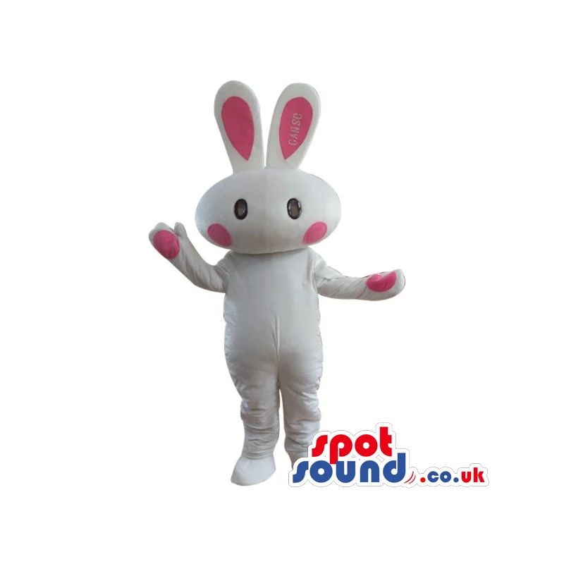 Fantasy White Bunny Plush Mascot With Pink Ears And Cheeks -