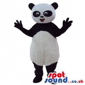 Panda Bear Plush Mascot With Round Belly And Ovel Eye Circles.