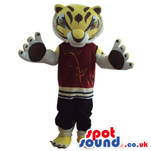 Cute Yellow Tiger Plush Mascot Wearing Red Sports Garments -