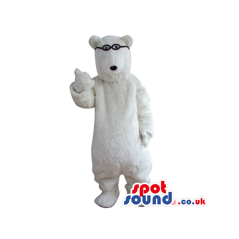 All White Big Bear Plush Mascot Wearing Small Glasses - Custom