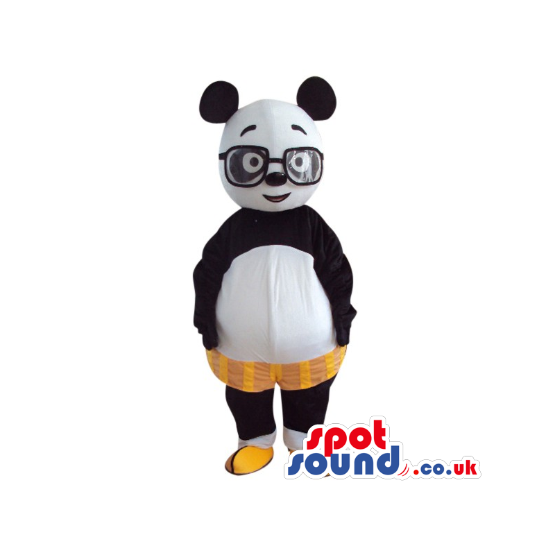 Cute Panda Bear Plush Mascot With Shorts And Glasses - Custom