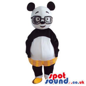 Cute Panda Bear Plush Mascot With Shorts And Glasses - Custom
