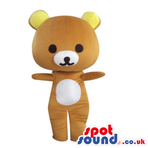 Cartoon Brown Teddy Bear Plush Mascot With Yellow Ears. -