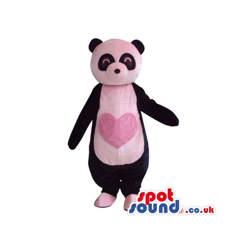 Customizable Cute Panda Bear Plush Mascot With A Pink Heart -