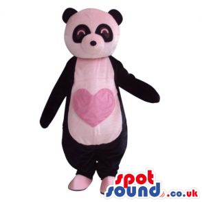 Customizable Cute Panda Bear Plush Mascot With A Pink Heart -
