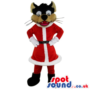 Brown Wolf Plush Mascot Wearing Christmas Santa Claus Clothes -