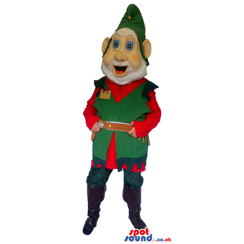 Dwarf Mascot With A White Beard Wearing A Green Hat - Custom