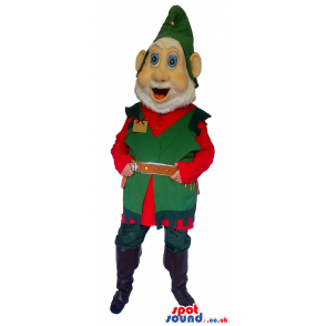 Dwarf Mascot With A White Beard Wearing A Green Hat - Custom