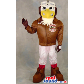Angry American Eagle Bird Plush Mascot Wearing Pilot Garments -