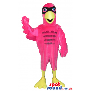 Fuchsia Flashy Eagle Bird Plush Mascot Wearing A Black Mask -